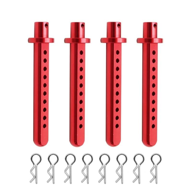 PLOQAZEH Für Axial Für SCX10 1/10 RC Crawler 4PCS Aluminium Körper Post Halterungen Auto Shell Mit R Clips Befestigung Spalte Teil Modell Zubehör RC Autoteile(Red) von PLOQAZEH