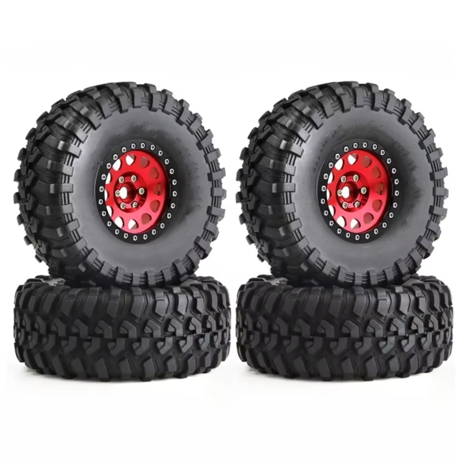 PLOQAZEH Für Axial Für SCX10 Für Wraith RR10 Für Capra Für Traxxas Für TRX4 YK4082 YK4083 1/10 RC Crawler Car 135 Mm Metall 2,2 Zoll Beadlock-Felgenreifensatz RC Autoteile(Red) von PLOQAZEH