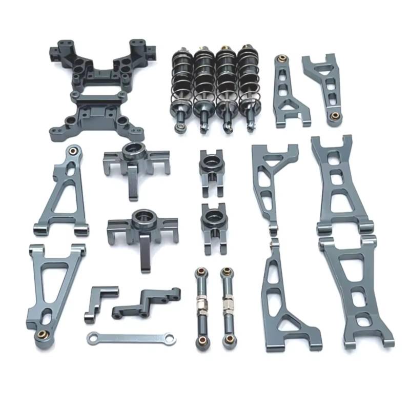 PLOQAZEH Für MJX H16 16207 16208 16209 16210 1/16 Metall Querlenker Lenkung Tasse Stoßdämpfer Dämpfer Turm Set RC Auto Upgrade Teile Kit RC Autoteile(Gray) von PLOQAZEH