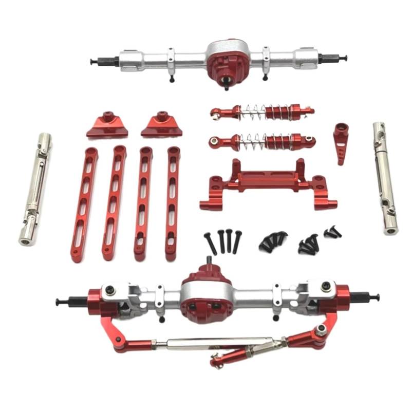 PLOQAZEH Für MN82 LC79 Für MN78 1/12 Metall Vorder- Und Hinterachse Für Chassis Link Rod Zugstange Montieren Stoßdämpfer Set RC Auto Upgrade Teile RC Autoteile(Red) von PLOQAZEH