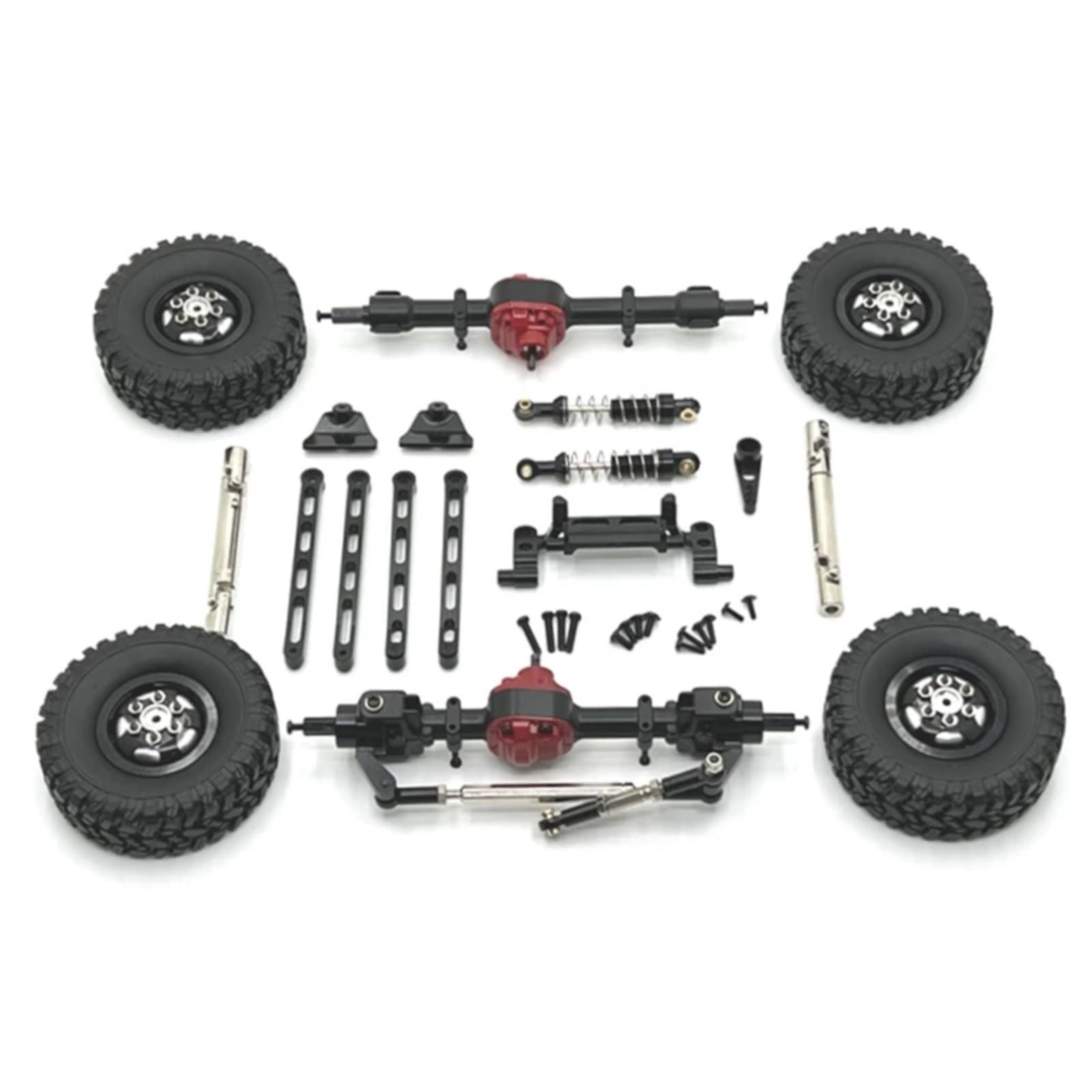 PLOQAZEH Für MN82 LC79 Für MN78 1/12 RC -Metallmetall -Vorder- Und Hinterachse Für Chassis -Rindestangen -Ziehstangen -Schock -Stoßdämpfer -Reifen. RC Autoteile(Black) von PLOQAZEH