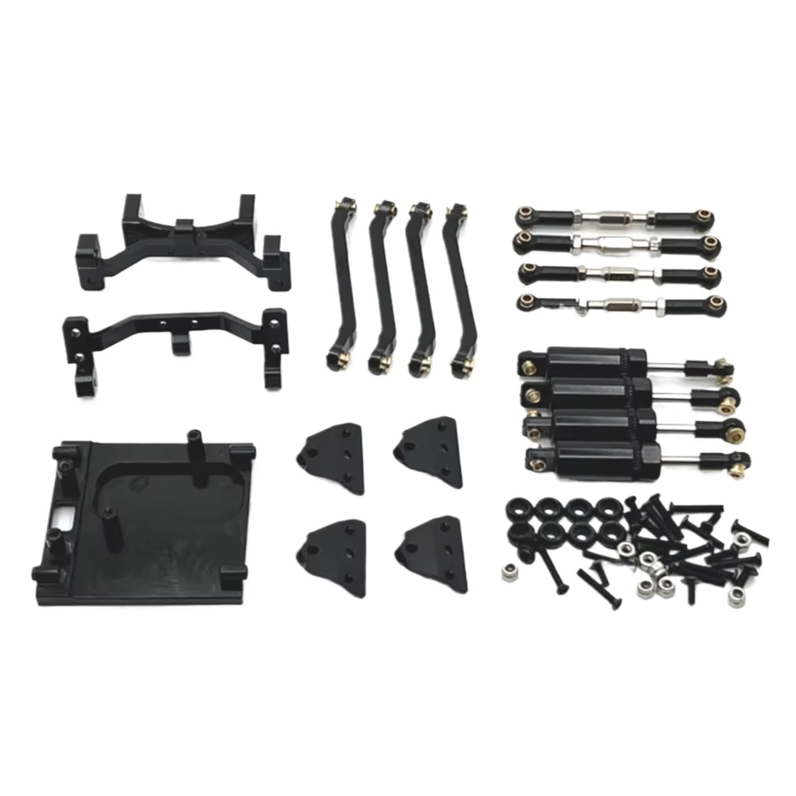 PLOQAZEH Für MN99S 1/12 Metall Für Chassis Verbindungsstange Zugstange Montieren Öl Stoßdämpfer Motor Halterung Set RC Auto Upgrade Teile Zubehör RC Autoteile(Black) von PLOQAZEH