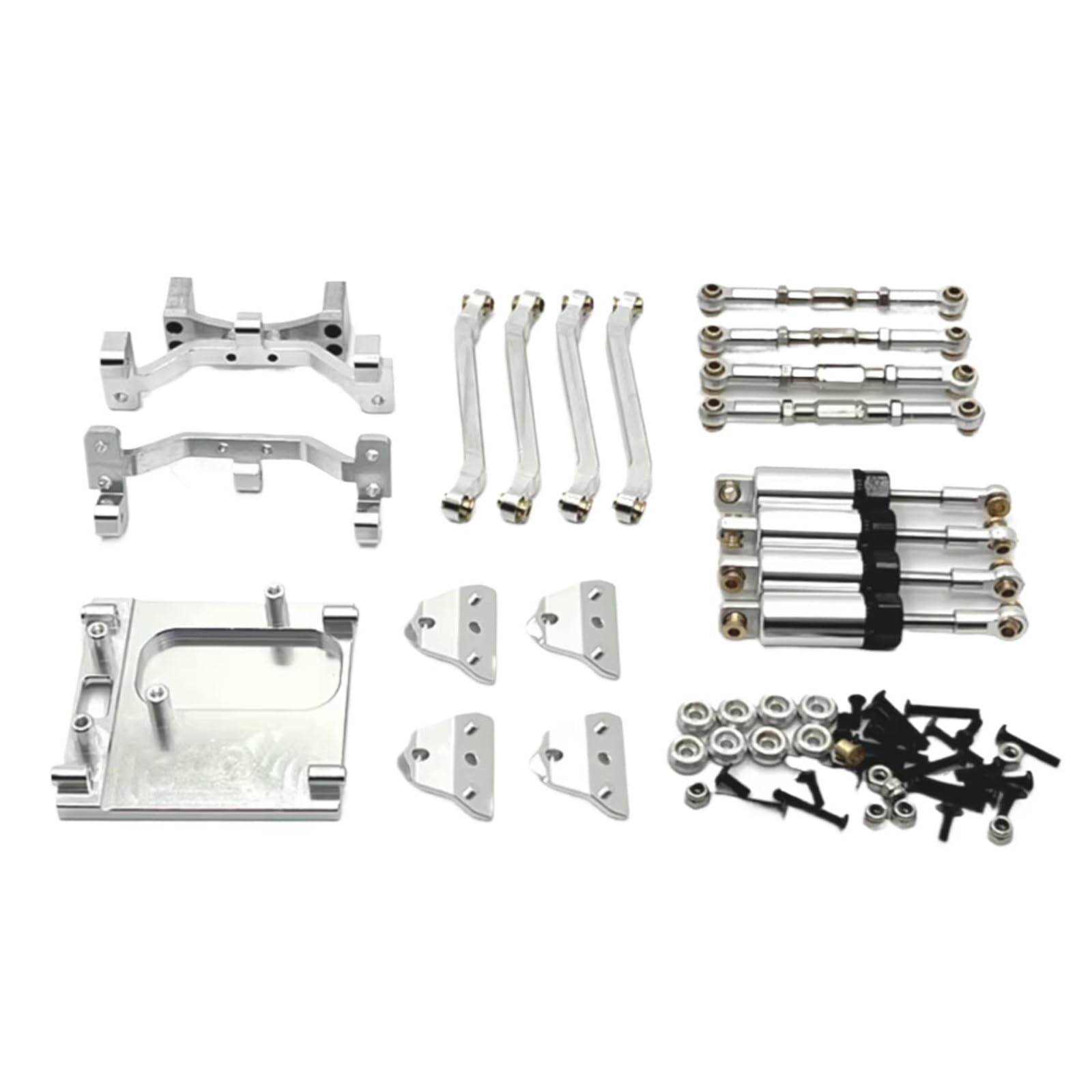 PLOQAZEH Für MN99S 1/12 Metall Für Chassis Verbindungsstange Zugstange Montieren Öl Stoßdämpfer Motor Halterung Set RC Auto Upgrade Teile Zubehör RC Autoteile(Silver) von PLOQAZEH