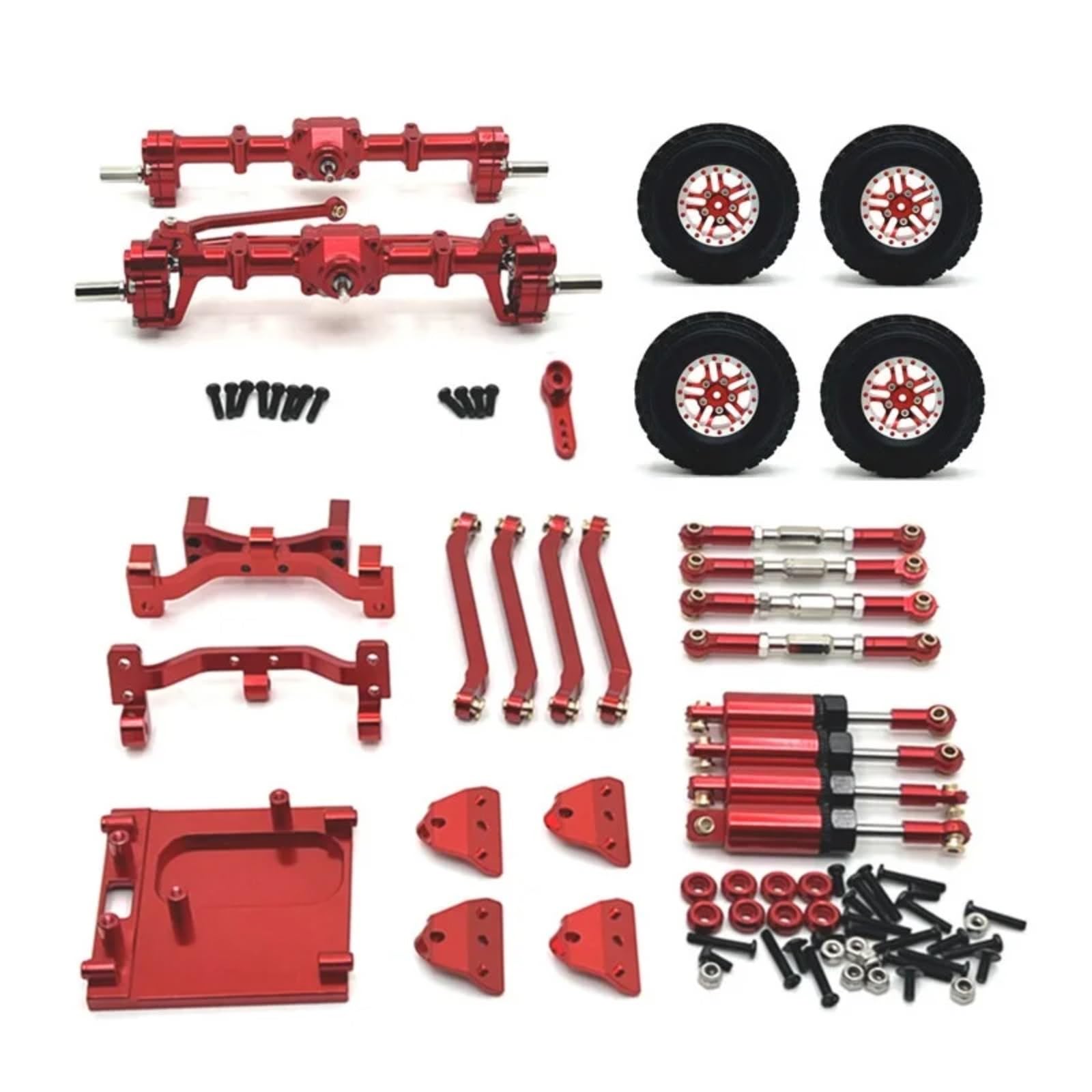 PLOQAZEH Für MN99S 2. Generation 1/12 RC-Car Portalachse Vorne Und Hinten Für Chassis Verbindungsstange Zugstangenhalterung Stoßdämpfer Reifensatz RC Autoteile(Red) von PLOQAZEH