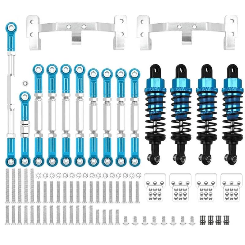 PLOQAZEH Für WPL 1/16 C14 C24 RC Auto Metall Für Chassis Link Stange Zugstange Halterung Stoßdämpfer Set Upgrades Teile Geändert Zubehör RC Autoteile(Blue) von PLOQAZEH