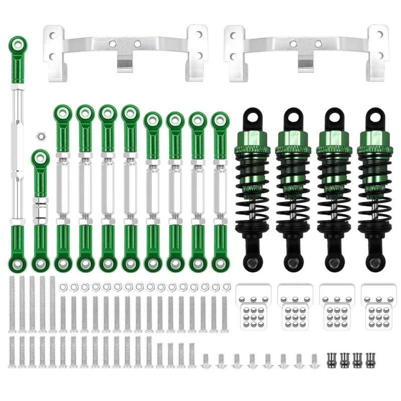 PLOQAZEH Für WPL 1/16 C14 C24 RC Auto Metall Für Chassis Link Stange Zugstange Halterung Stoßdämpfer Set Upgrades Teile Geändert Zubehör RC Autoteile(Green) von PLOQAZEH