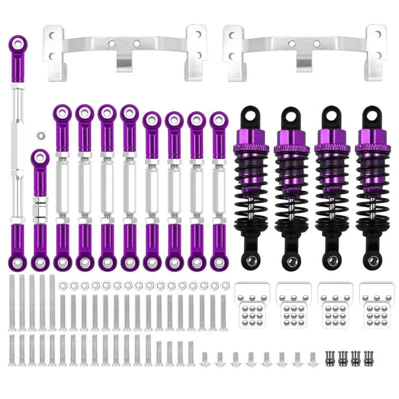 PLOQAZEH Für WPL 1/16 C14 C24 RC Auto Metall Für Chassis Link Stange Zugstange Halterung Stoßdämpfer Set Upgrades Teile Geändert Zubehör RC Autoteile(Purple) von PLOQAZEH