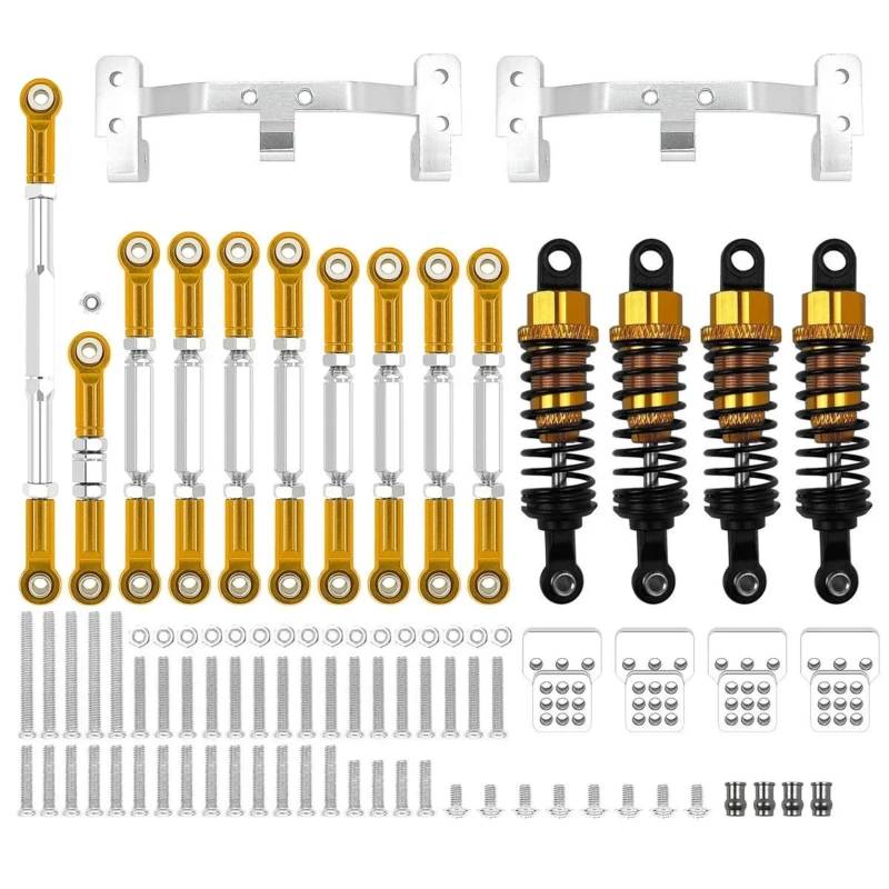 PLOQAZEH Für WPL 1/16 C14 C24 RC Auto Metall Für Chassis Link Stange Zugstange Halterung Stoßdämpfer Set Upgrades Teile Geändert Zubehör RC Autoteile(Yellow) von PLOQAZEH