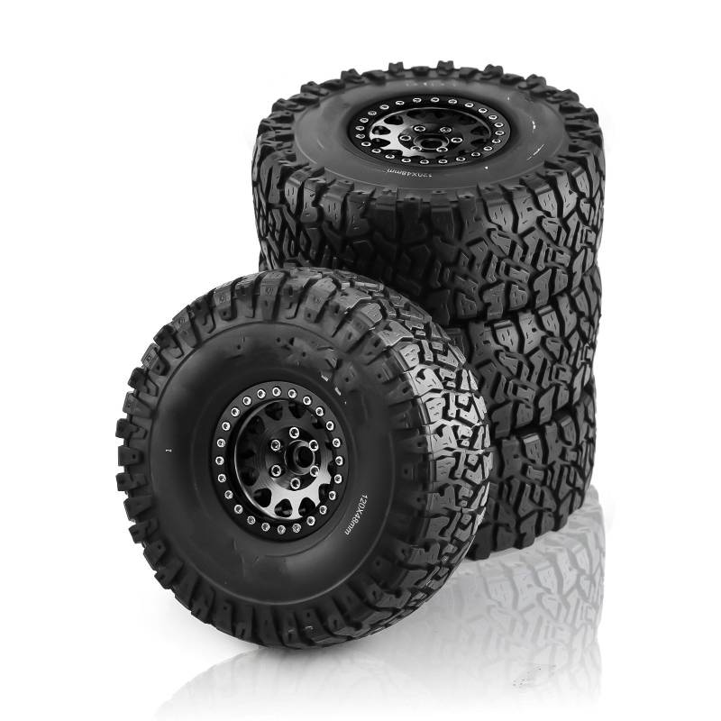 PLOQAZEH RC Autoteile Für Axial Für SCX10 90046 Für TRX4 Für RR10 AX10 Für Wraith 90048 90018 Für KM2 1/10 1,9 Zoll Beadlock-Felgen Gummireifen RC Rock Crawler Autoteile(Black) von PLOQAZEH