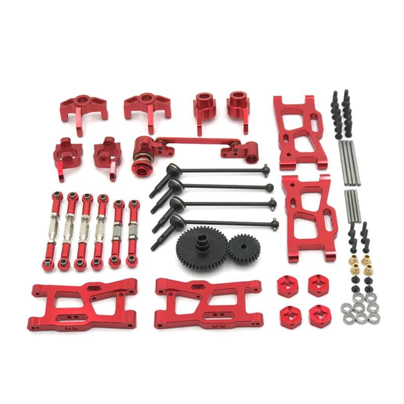 PLOQAZEH RC Autoteile Für WLtoys 124016 124017 124018 124019 144001 144010 144002 Metall Upgrade Kit Antriebswelle Zugstange Schaukel Arm Lenkung Tasse Getriebe Lager RC Auto Teile(Red) von PLOQAZEH