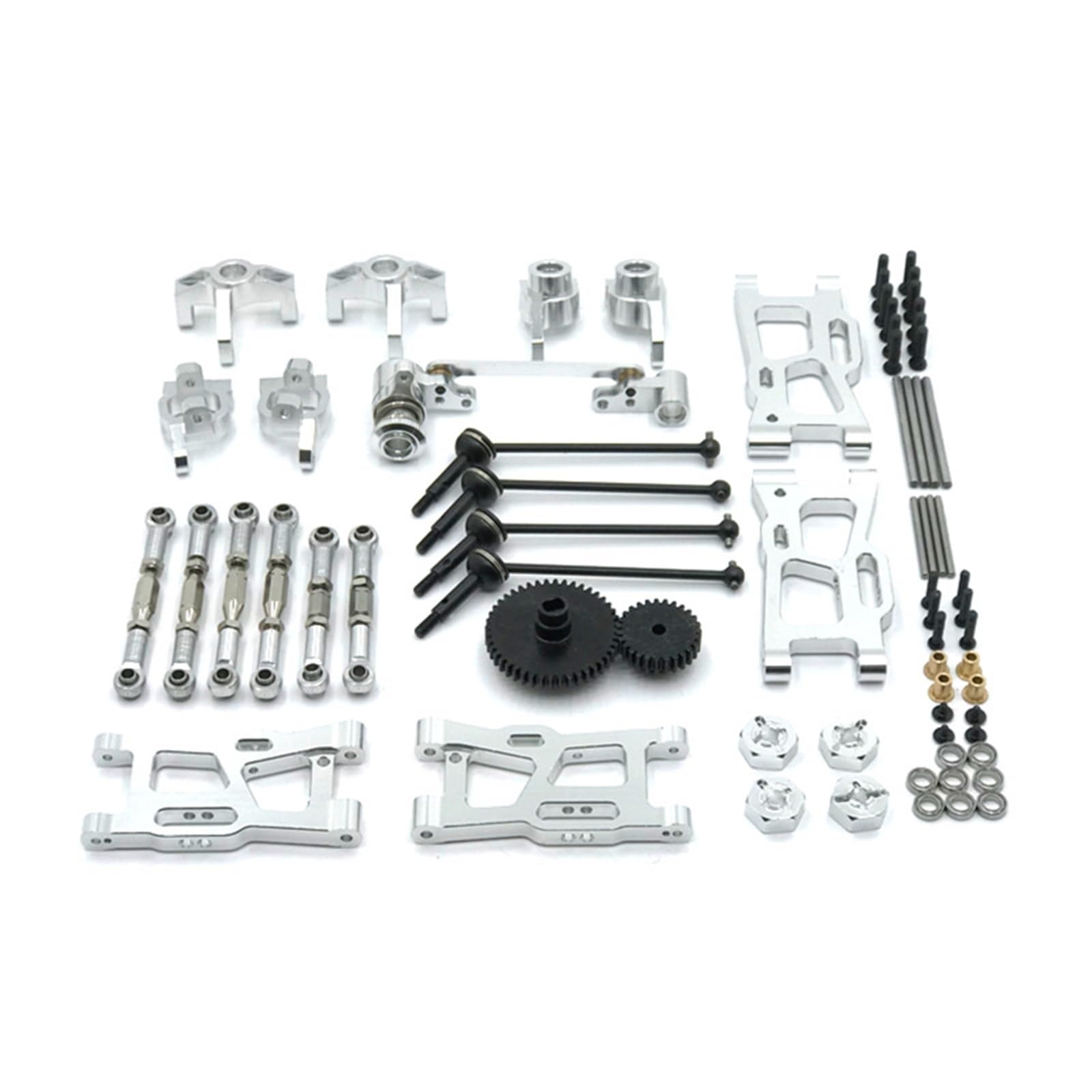 PLOQAZEH RC Autoteile Für WLtoys 124016 124017 124018 124019 144001 144010 144002 Metall Upgrade Kit Antriebswelle Zugstange Schaukel Arm Lenkung Tasse Getriebe Lager RC Auto Teile(Silver) von PLOQAZEH