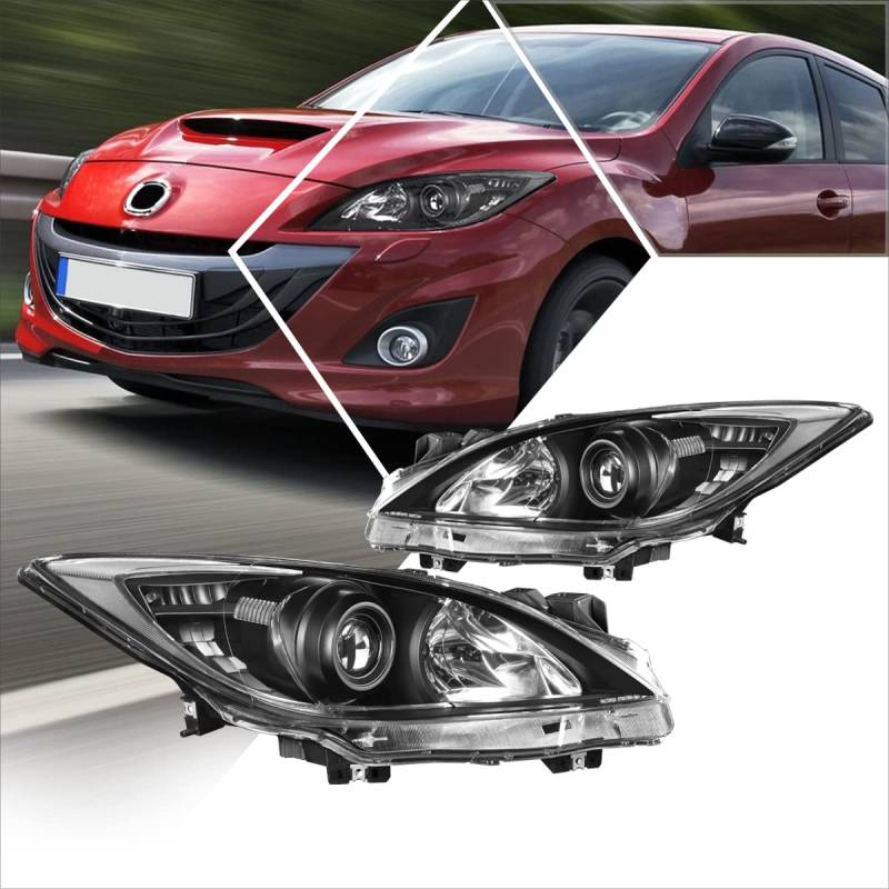 1 Paar Halogen-Projektor-Scheinwerfer, Montageset, Schwarz / Transparent, kompatibel mit Mazda 3 2010-2013 von PM PERFORMOTOR