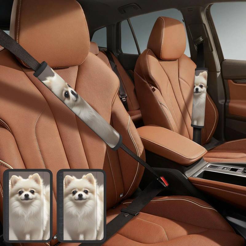 PMQAGNKSMQ 2 Stück Sicherheitsgurt-Bezug, personalisiertes Sicherheitsgurtpolster, Auto-Schulterpolster, Pomeranian Hundegeschirr-Pads, Auto-Sicherheitsgurt-Kissen für Erwachsene, LKW, SUV, Rucksack von PMQAGNKSMQ