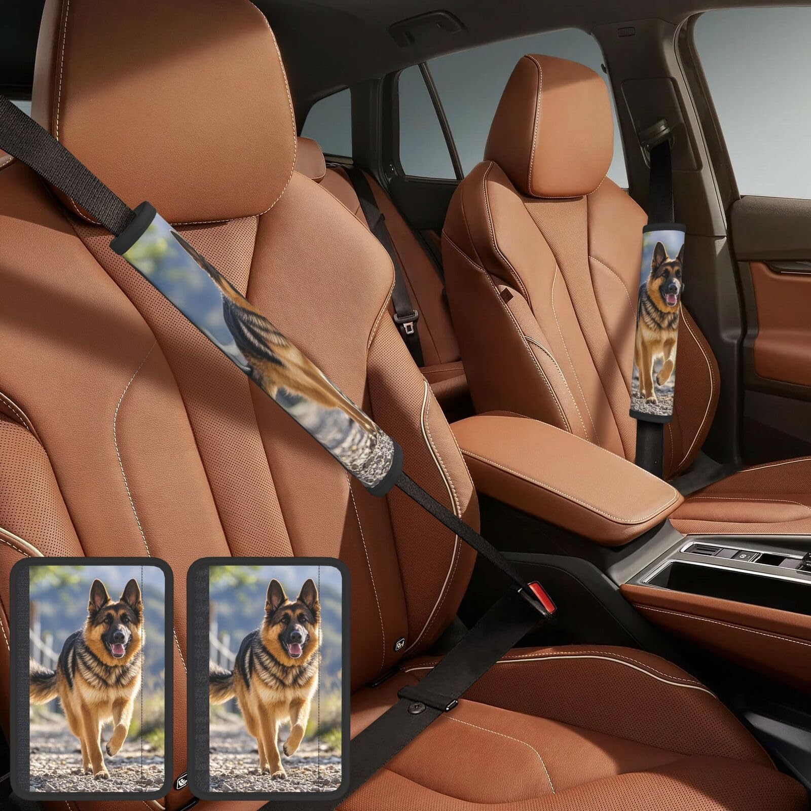 PMQAGNKSMQ Sicherheitsgurt-Bezug, personalisierbar, Auto-Schulterpolster, Laufen, Deutscher Schäferhund, Hundegeschirr-Pads, Auto-Sicherheitsgurt-Kissen für Erwachsene, LKW, SUV, Rucksack, 2 Stück von PMQAGNKSMQ