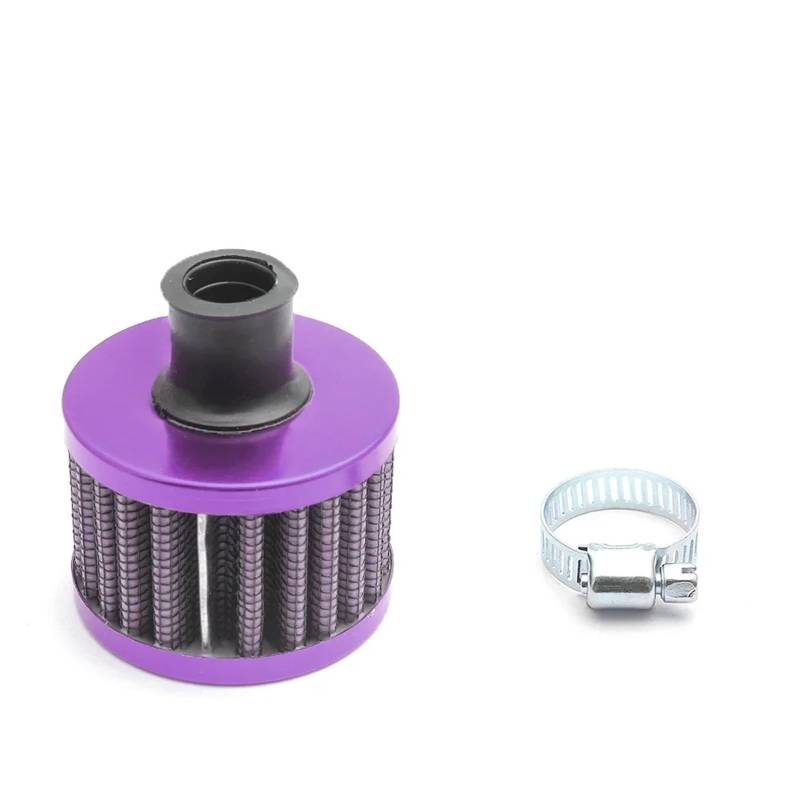 PNBVW 12 mm Luftfilter Motorrad Mini Filter Entlüftung High Flow Lufteinlass Turbo Kurbelgehäuseentlüftungsabdeckung Leistungsfilter for Auto Moto (Material: Metall + Stoff)(ALL Purple) von PNBVW