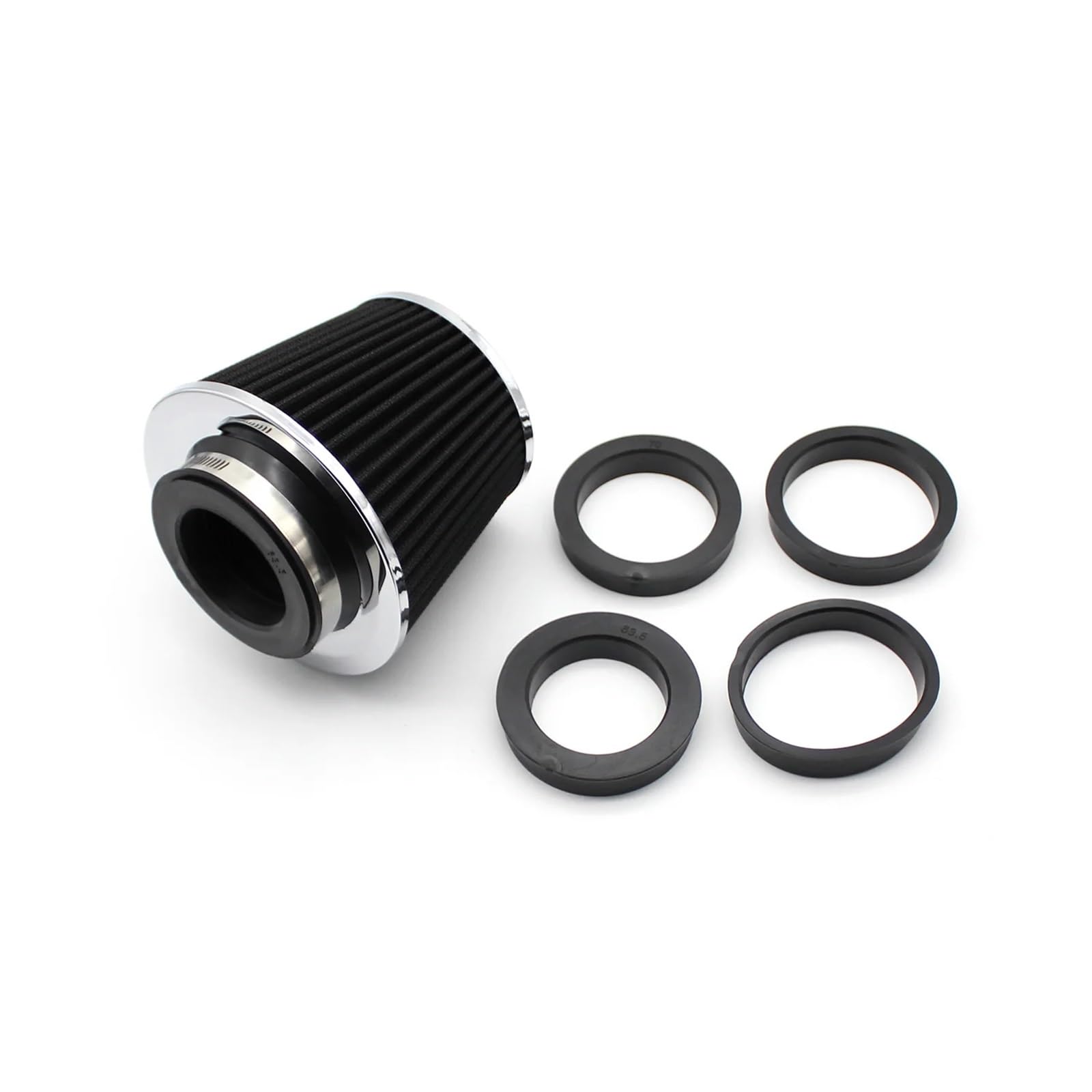 PNBVW Auto High Flow Luftfilter Kaltlufteinlassfilter mit 90 80 76 70 63 mm Adaptern Universal for Sport-Rennwagenmotoren(Black) von PNBVW