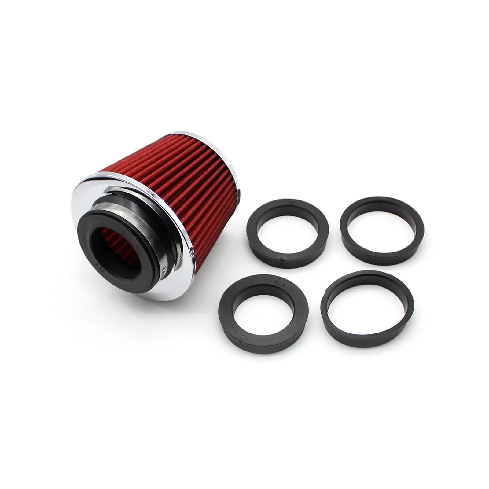 PNBVW Auto High Flow Luftfilter Kaltlufteinlassfilter mit 90 80 76 70 63 mm Adaptern Universal for Sport-Rennwagenmotoren(Red) von PNBVW