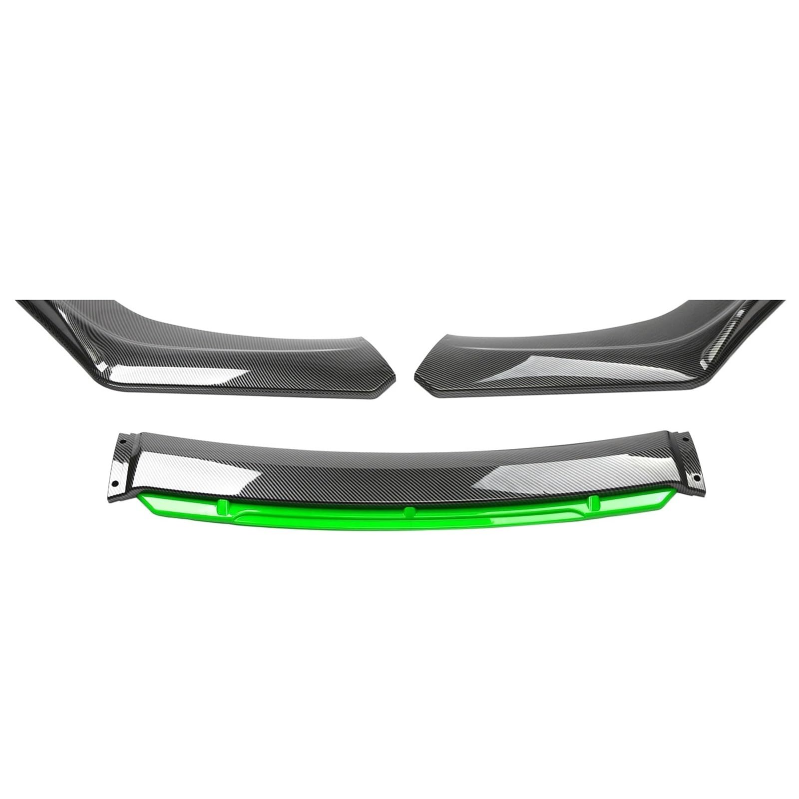 PNBVW Universelles Auto-Frontstoßstangenlippen-Body-Kit, Spoiler aus Kohlefaser, dekorative Streifen, Stoßstangen-Canard-Lippensplitter, 3-teiliges Zubehör (Material: ABS)(Carbon and Green) von PNBVW