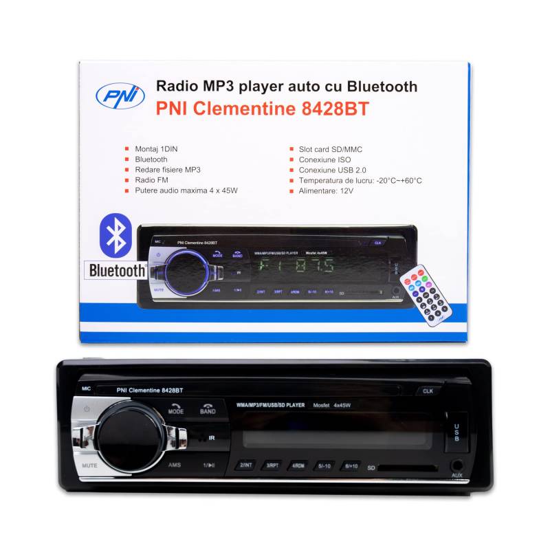 Bluetooth Autoradio, Digitaler Media Player PNI-8428BT, 4 x 45 W Car Audio FM Radio, Auto MP3 Player USB/SD/AUX-Freisprechfunktion mit drahtloser Fernbedienung Schwarz von PNI