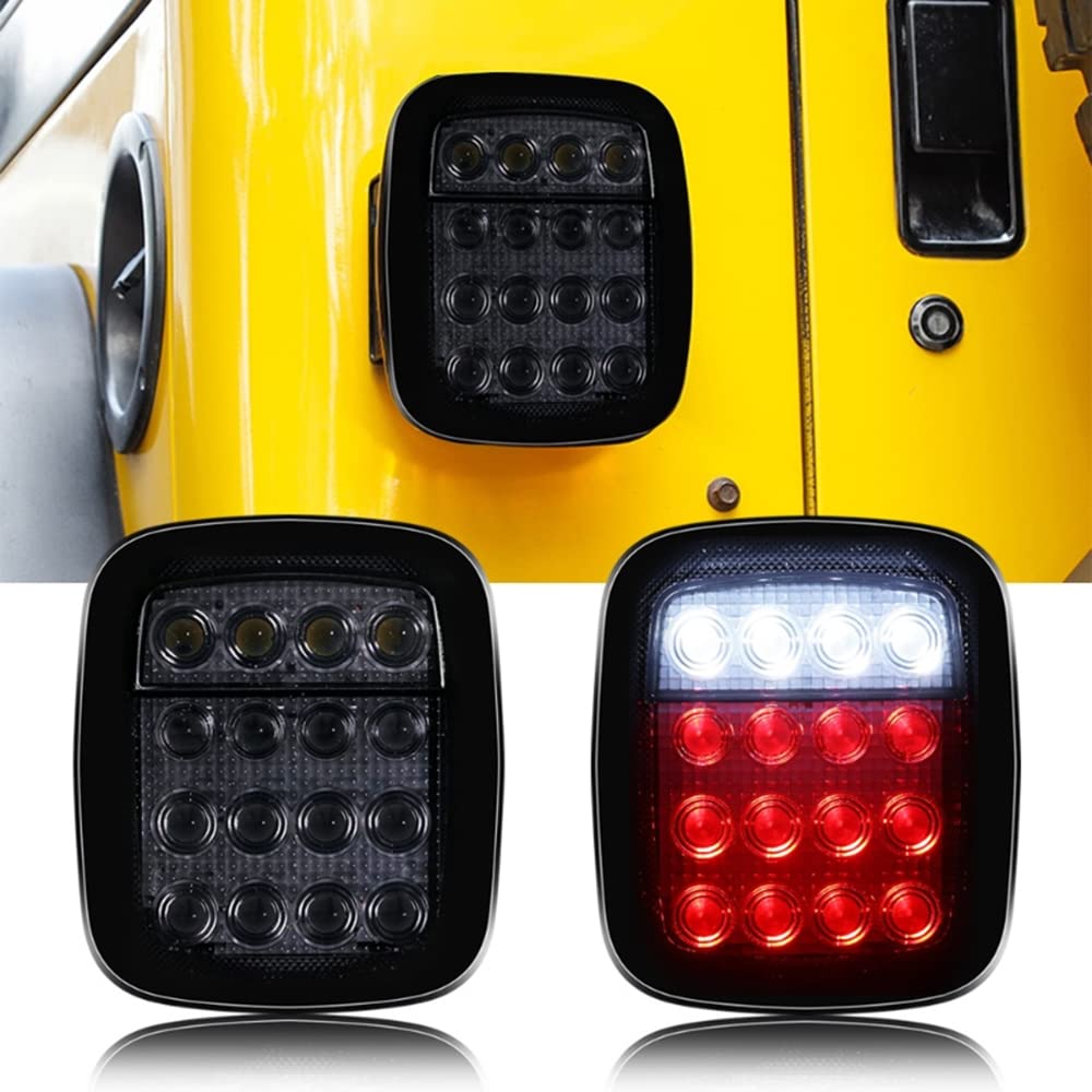 PNNNU 16 LEDs Universal Rücklicht Bremse Rückfahrlicht Für Jeep Wrangler YJ TJ CJ JK 2 Stück,Smoke von PNNNU