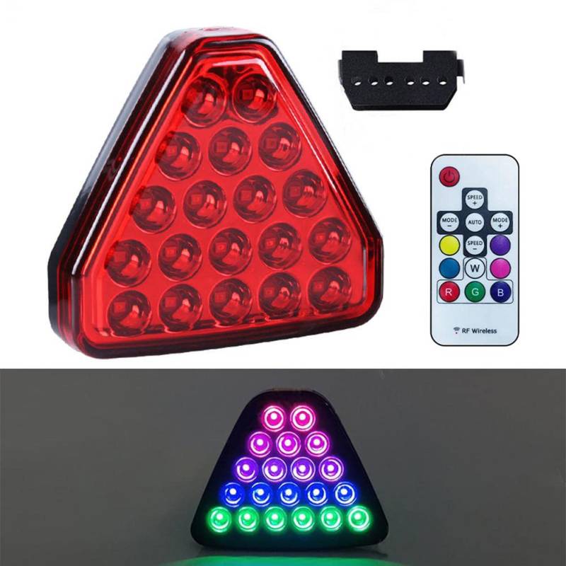 PNNNU Dritte Bremsleuchte Dreieck Bremslicht Hinten Mit Strobe RGB LED Rückfahrlicht Für Sportliches F1 Style Motorrad Auto,Rot von PNNNU