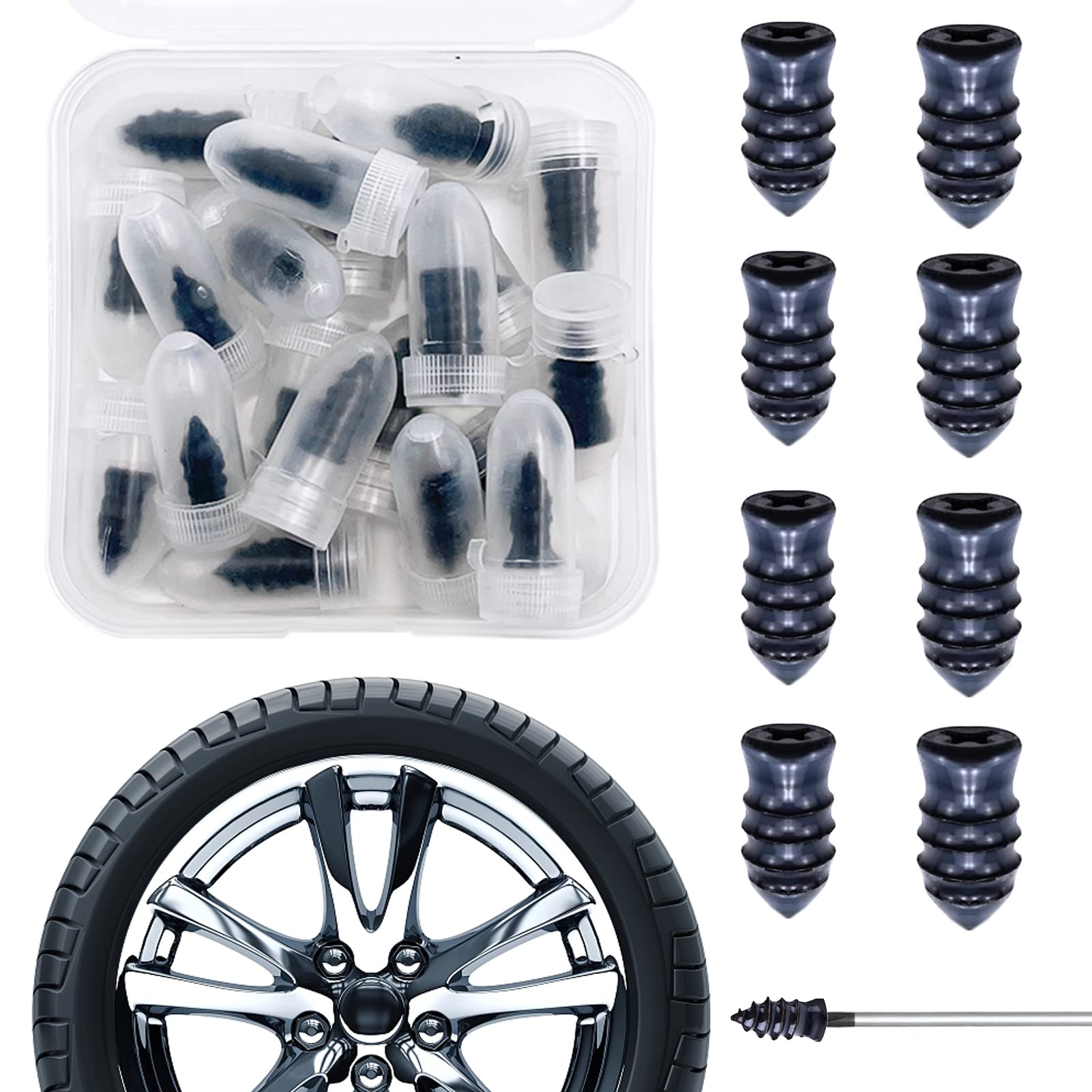 PNOOFR 20 Stück Reifenreparatur Gumminagel Schlauchlose Reifen Reparaturset Schnelles Werkzeug Reifenreparaturnagel Schnelle Reifen Reparaturwerkzeuge für Fahrräder Motorräder Auto (Zwei Größen) von PNOOFR