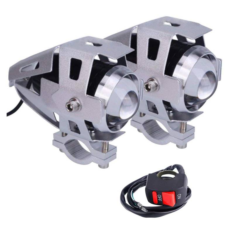 2 * U5 Motorrad Scheinwerfer, 1200LM 6500K LED Scheinwerfer für DRL Scheinwerfer mit Fernlicht/Abblendlicht/Flash 3 Modelle mit ON/OFF Schalter Schwarz Farbe von POCKETMAN