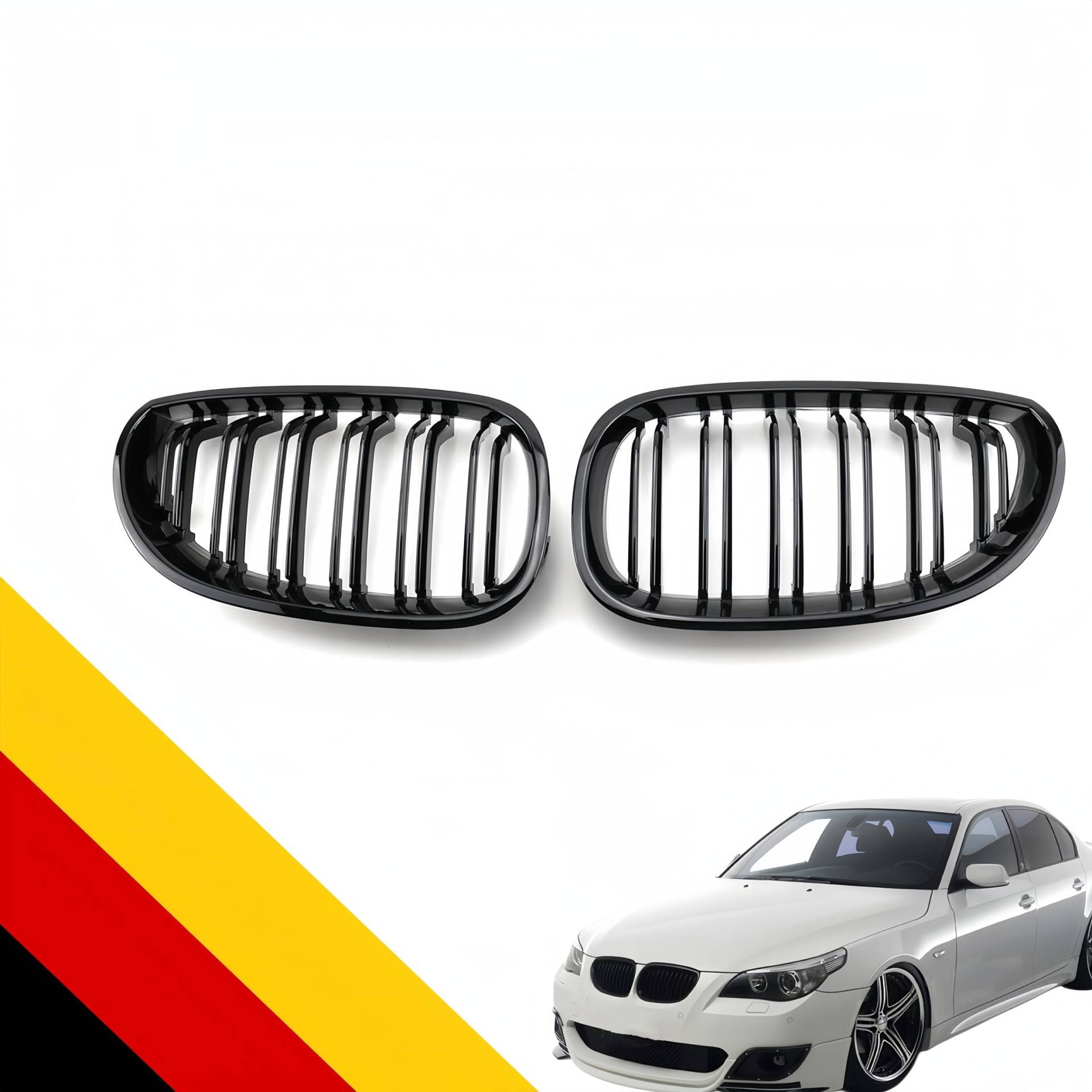 POETRYXIAO Kühlergrill Niere Sport Schwarz Glanz Doppelbrücke für 2003-2009 5er E60 E61 M5,Geeignet für Tuning von POETRYXIAO