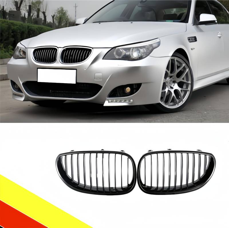 POETRYXIAO Kühlergrill Niere Sport Schwarz Glanz Single Bridge für 2003-2009 5er E60 E61 M5,Geeignet für Tuning von POETRYXIAO