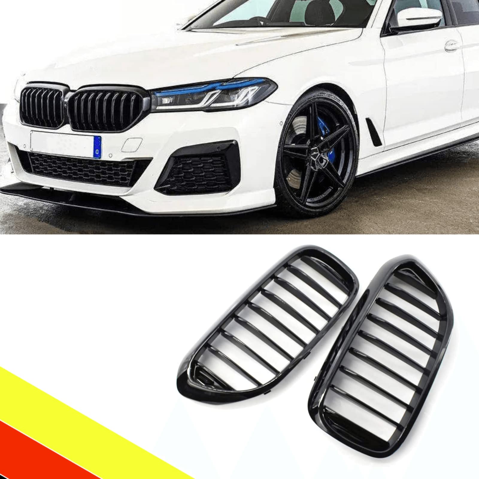 POETRYXIAO Kühlergrill Niere Sport Schwarz Glanz Single Bridge für 2017-2020 5er G30 G31 528LI 530LI 540LI,Geeignet für Tuning von POETRYXIAO