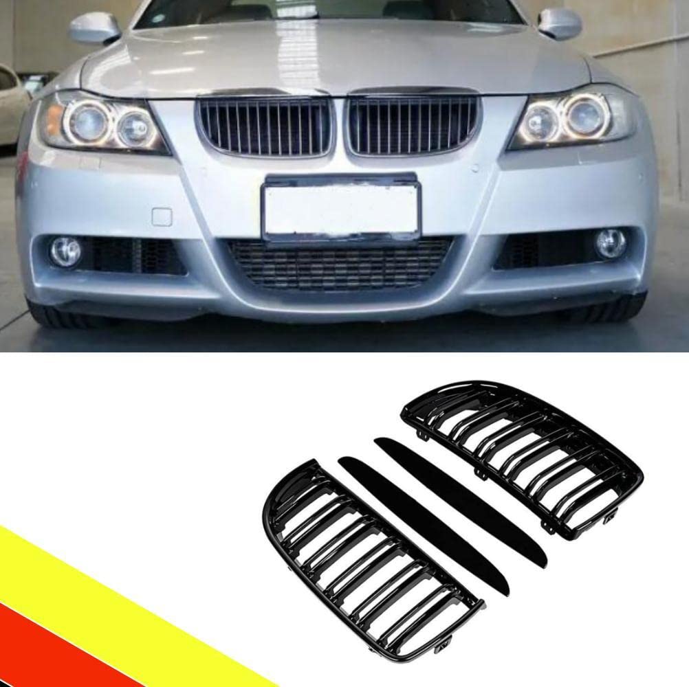 POETRYXIAO Kühlergrill Nieren Sport Schwarz Glanz Doppelsteg für 2005–2008 3er E90 E91, geeignet für Tuning von POETRYXIAO