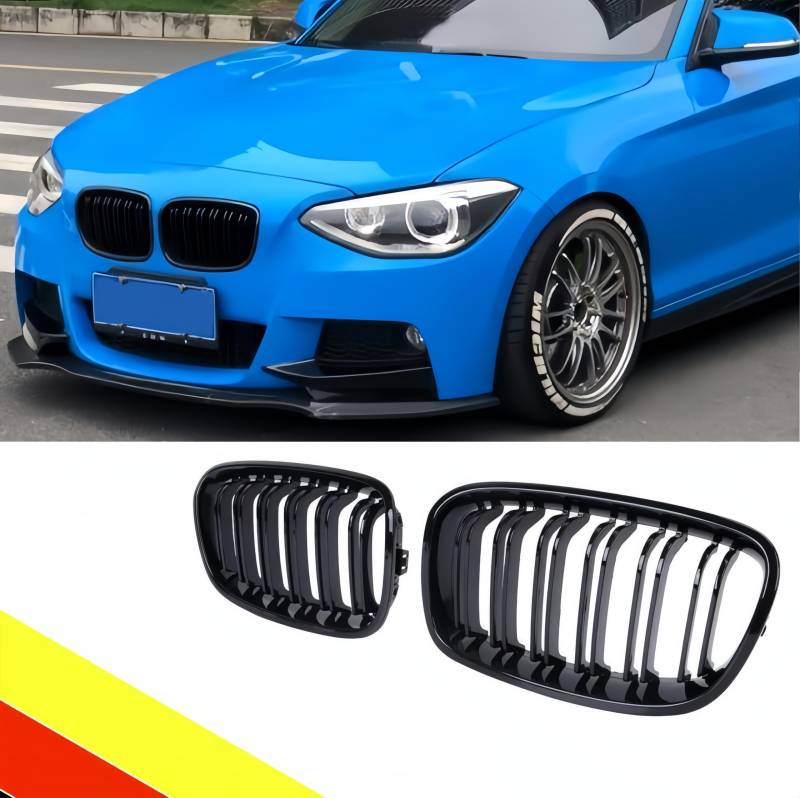 POETRYXIAO Kühlergrill Nieren Sport Schwarz Glanz Doppelsteg kompatibel für 2011–2014 1er F20 F21, geeignet für Tuning von POETRYXIAO