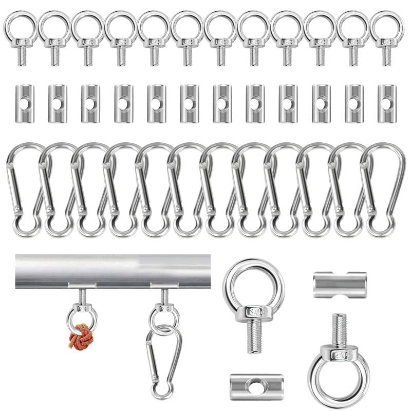 POFIBO 12 Stück Stopper für Kederschiene, 6 mm Kederstopper mit 12 Stück Karabiner, Edelstahl Kederstopper Camping Blockierungskit für Kederschiene Caravan Wohnmobil von POFIBO