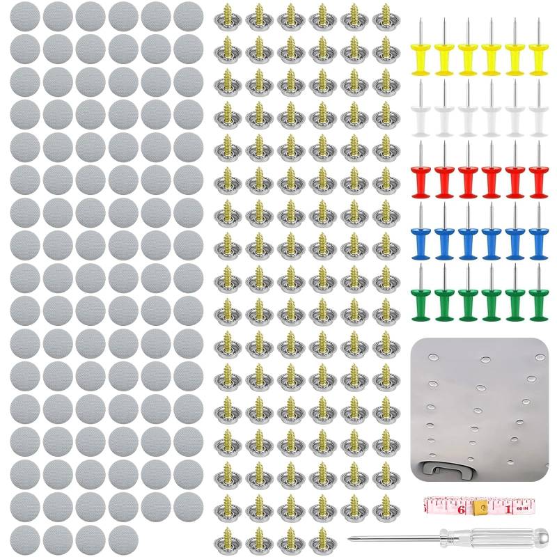 POFIBO 100 Stück Dachhimmel Reparatur Set - Auto Dachhimmel Reparatur Nieten, Auto Dachhimmel Reparatur Knopf mit Stecknadeln Schraubendreher Maßband für Mehrheit Autos von POFIBO