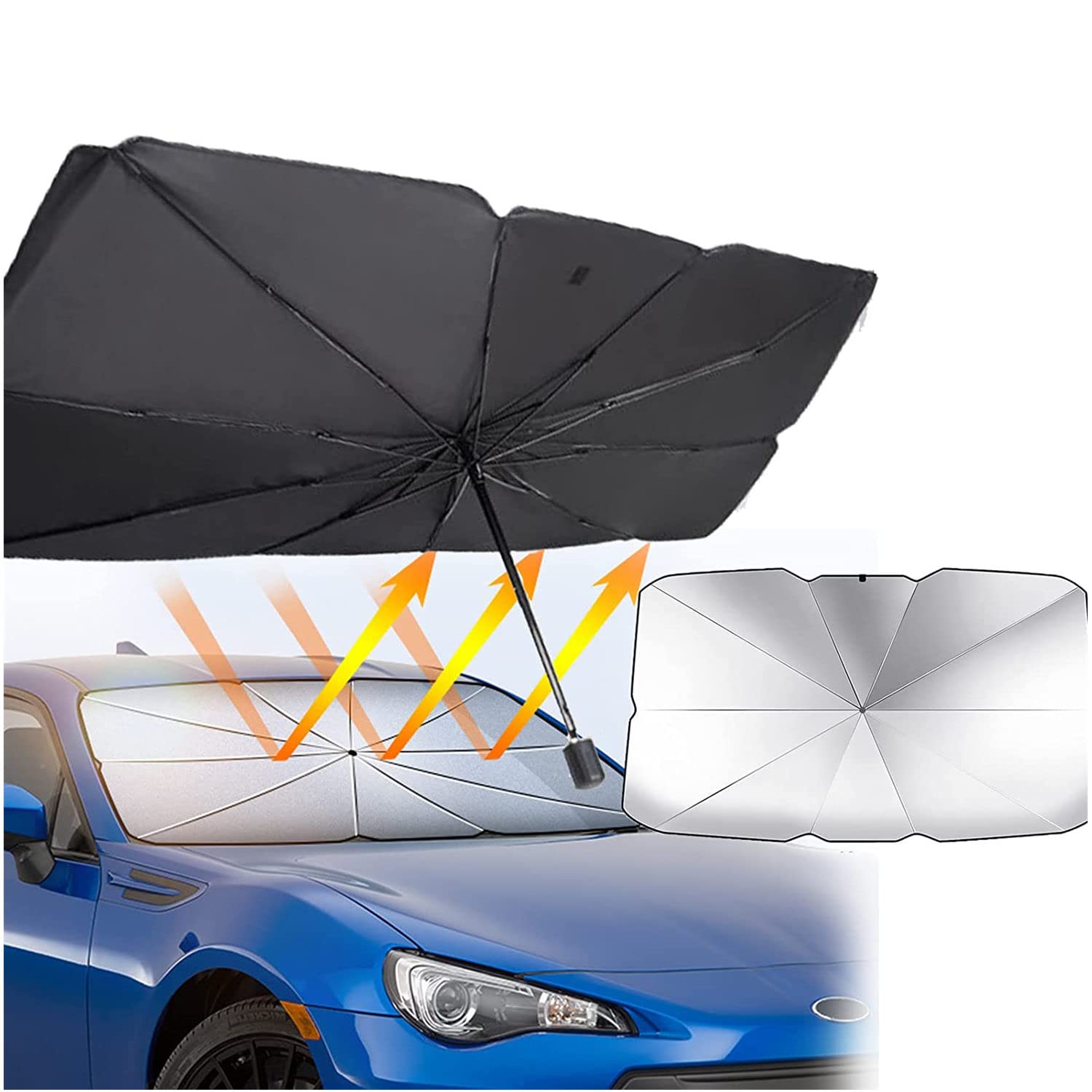 Auto Sonnenschutz für Windschutzscheibe, Faltbare Auto Regenschirm Sonnenschutz Abdeckung, UV Schutz und Wärmedämmung, Geeignet für die meisten Fahrzeuge (140x80cm) von POHDHK