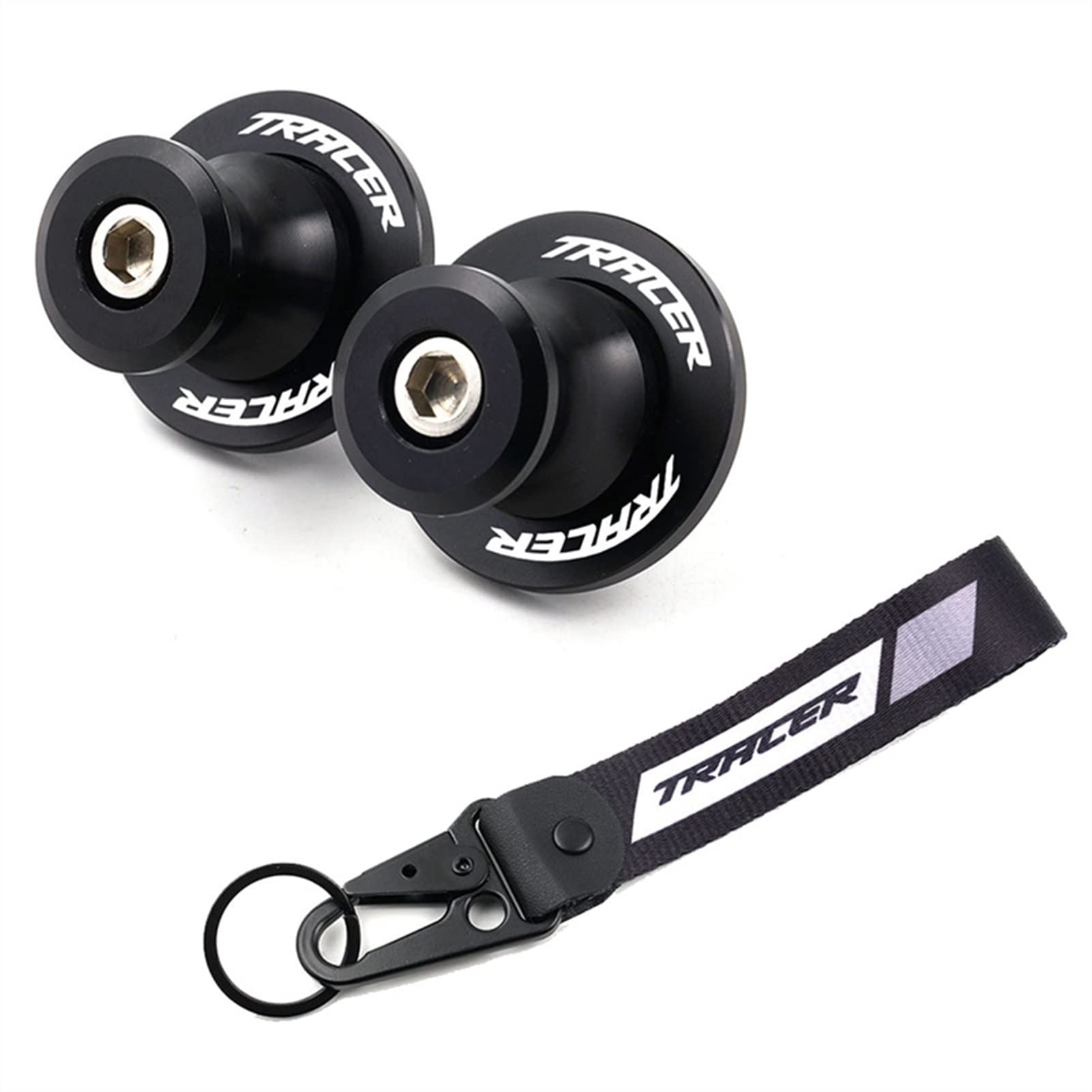 Motorradzubehör CNC 6mm. Swingarm SPOOLS Slider Ständer Schrauben & Stickerei Abzeichen Schlüsselanhänger for Tracer900 700 Gt Tracer 97. GT MT09 MT07.(Black) von POKVEA