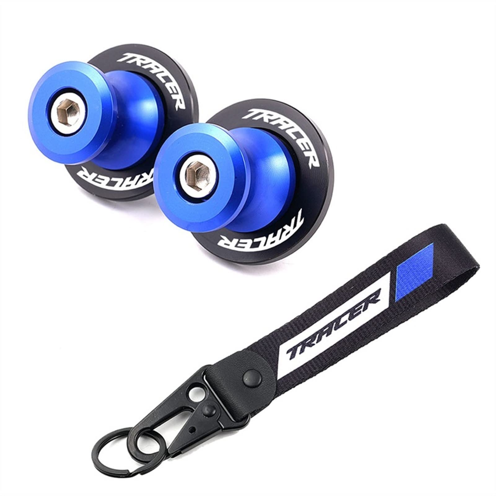 Motorradzubehör CNC 6mm. Swingarm SPOOLS Slider Ständer Schrauben & Stickerei Abzeichen Schlüsselanhänger for Tracer900 700 Gt Tracer 97. GT MT09 MT07.(Blue) von POKVEA