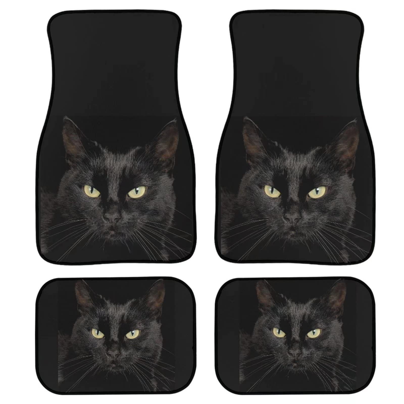 POLERO Schwarze Katzen-Auto-Fußmatten, 4 Stück, rutschfeste Fußmatten vorne und hinten, für Auto-Fahrzeugzubehör von POLERO