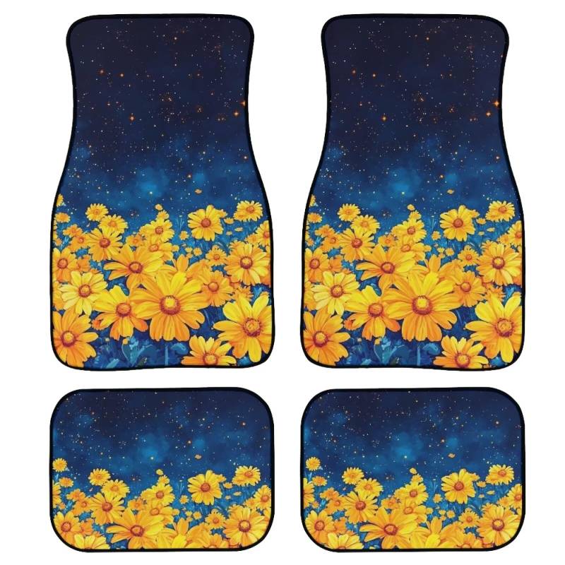 POLERO Galaxy Floral Auto-Fußmatten für Damen, 4-teiliges komplettes Set, Fußmatten für Autos, Innenzubehör von POLERO