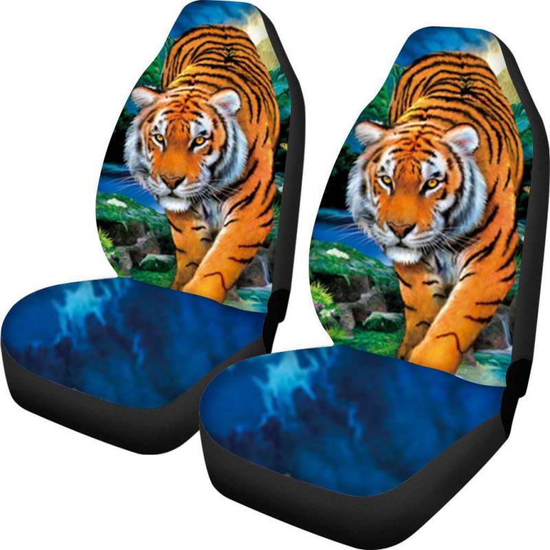 POLERO Wild Tiger Autositzbezüge, cooles Tier, Tiger, Vordersitzschutz, Auto, 2 Stück, universeller Sitzbezug für Herren und Damen von POLERO