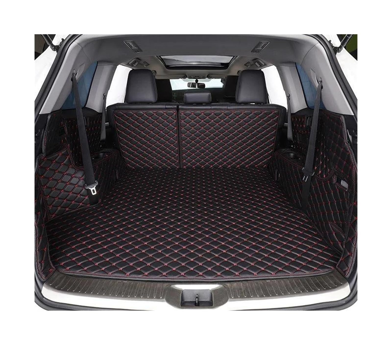 Für Volvo XC60 2018-2023 High Side Custom Kofferraummatte Kofferraumschutzmatte Teppichbezug Autobodenschutz Zubehör Kofferraummatten(Black red line set) von POMPOMPUR