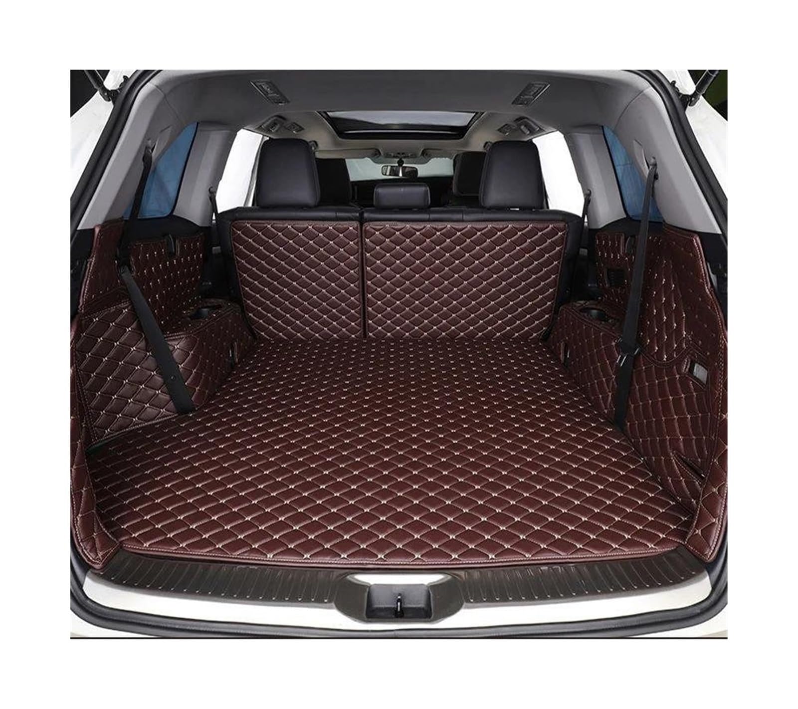 Für Volvo XC60 2018-2023 High Side Custom Kofferraummatte Kofferraumschutzmatte Teppichbezug Autobodenschutz Zubehör Kofferraummatten(Coffee set) von POMPOMPUR