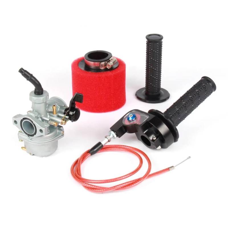 POMUHYE Motorräder Vergaser Für PZ22 Vergaser Mit Luftfilter Visiable Gasgriff Für 110cc Für 125cc Pit Dirt Bike Motorrad ATV 22mm Carb Universal Teile(Red Straight) von POMUHYE