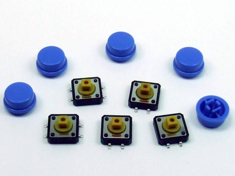 POPESQ® - 5 Stk. x Taster (12mm x 12mm) mit Kappe 7.3mm 4 polig SMD Blau Rund / 5 pcs. x Momentary switch (12mm x 12mm) with Cap 7.3mm 4 way SMD Blue Round #A2118 von POPESQ