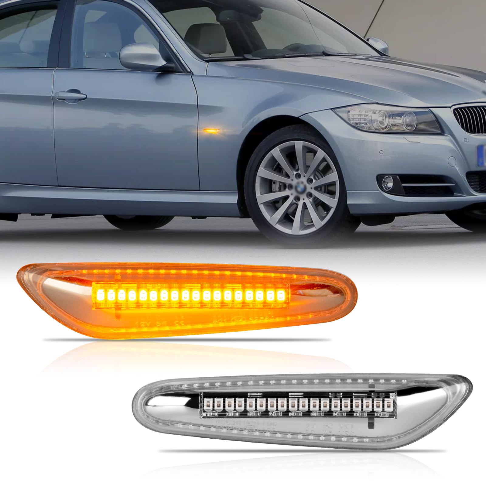 POPMOTORZ 2 Stück LED Seitenblinker Blinker mit Canbus Fehlerfrei 2835 SMD für BMW 1 Series E81 E87 3 Series E46 E36 E90 E91 E92 E93 5 Series E60 E61 X1 E84 X3 E83, Transparent von POPMOTORZ