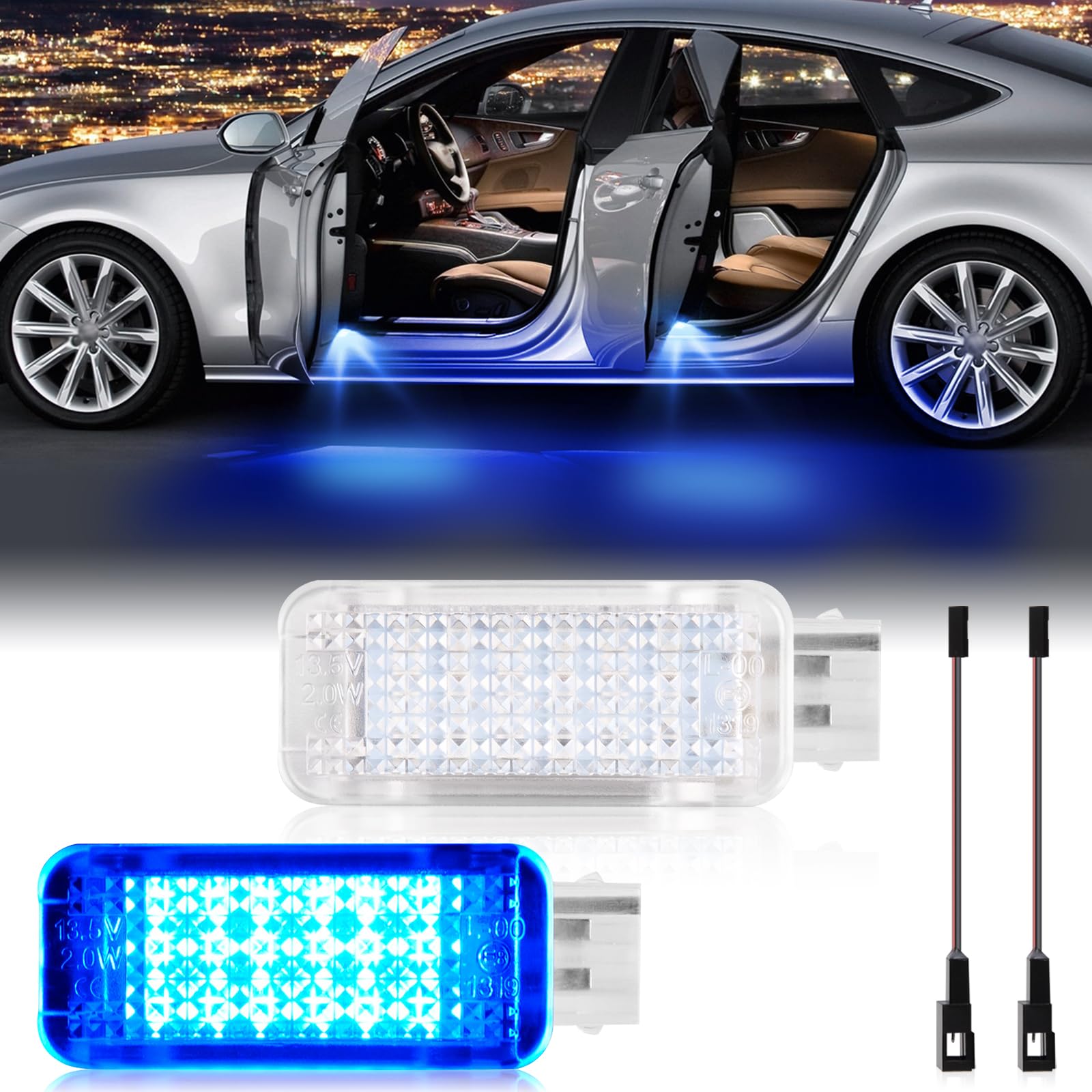 POPMOTORZ 2 Stücke LED Autotür Lichter, LED Innenbeleuchtung Autotür Beleuchtung für A-udi A2/A3 8P/A4 B5/A4 B6/A4 B7/A4 B8/A5 S5/A6 C5/S6 C5/A7 5D/A8 4D/RS4/RS6/TT/TTS, Blau von POPMOTORZ