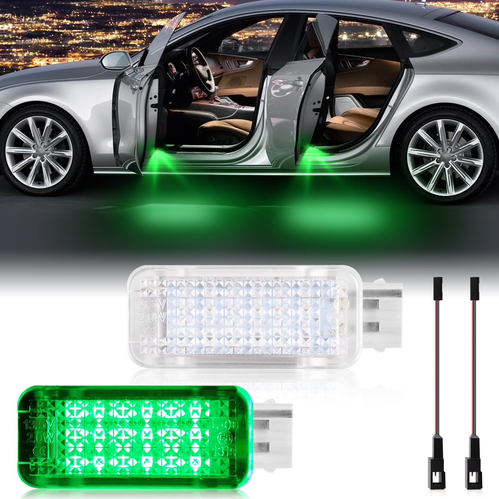 POPMOTORZ 2 Stücke LED Autotür Lichter, LED Innenbeleuchtung Autotür Beleuchtung für A-udi A2/A3 8P/A4 B5/A4 B6/A4 B7/A4 B8/A5 S5/A6 C5/S6 C5/A7 5D/A8 4D/RS4/RS6/TT/TTS, Grün von POPMOTORZ