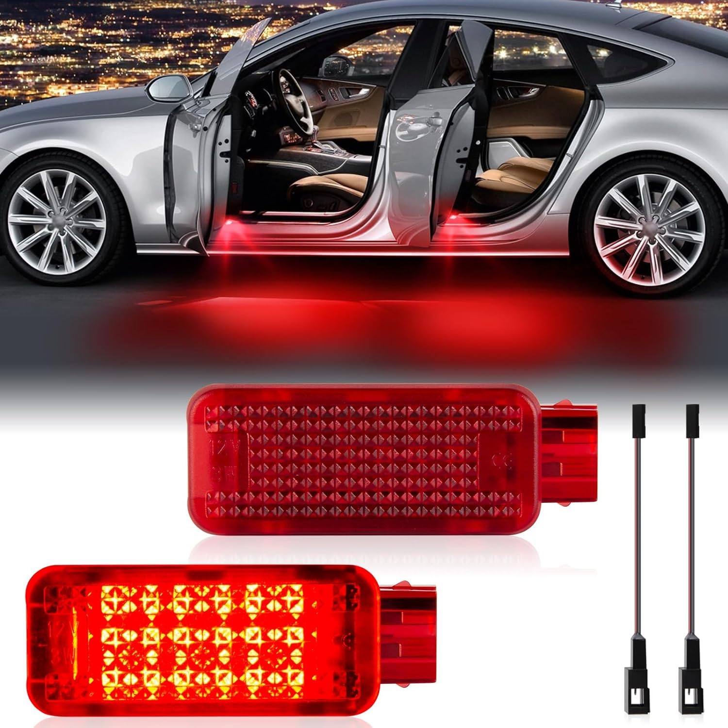 POPMOTORZ 2 Stücke LED Autotür Lichter, LED Innenbeleuchtung Autotür Beleuchtung für A-udi A2/A3 8P/A4 B5/A4 B6/A4 B7/A4 B8/A5 S5/A6 C5/S6 C5/A7 5D/A8 4D/RS4/RS6/TT/TTS, Rote Gehäuse von POPMOTORZ