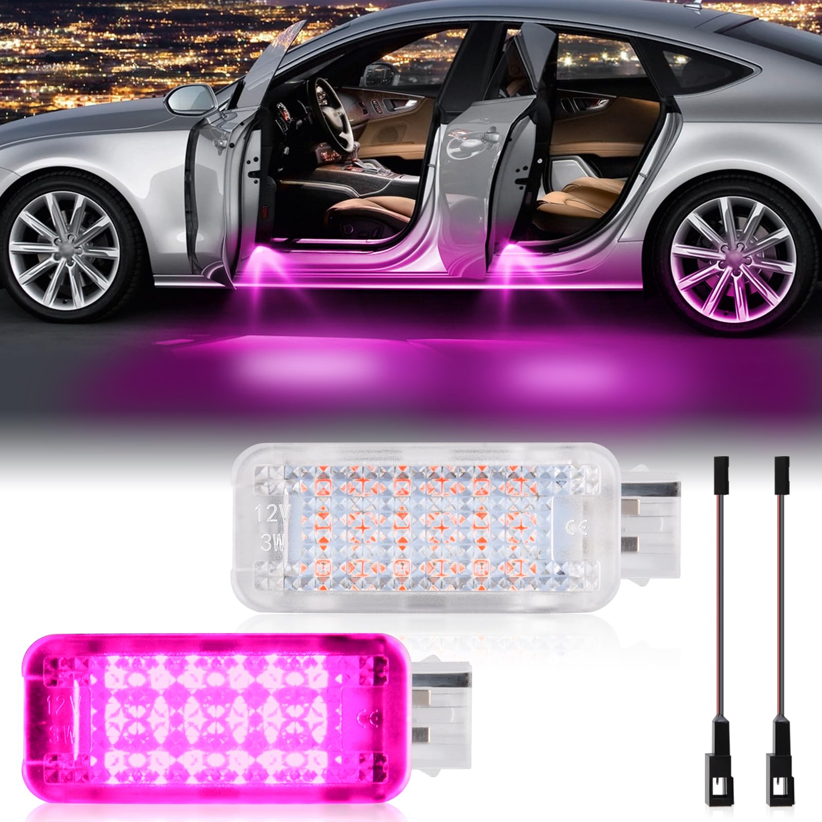 POPMOTORZ 2 Stücke LED Autotür Lichter, LED Innenbeleuchtung Autotürbeleuchtung für A-udi A2/A3 8P/A4 B5/A4 B6/A4 B7/A4 B8/A5 S5/A6 C5/S6 C5/A7 5D/A8 4D/RS4/RS6/TT/TTS, Rosa von POPMOTORZ