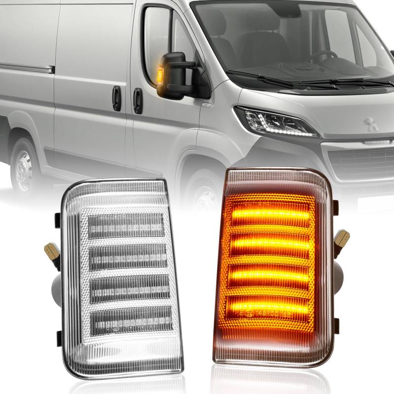 POPMOTORZ 2 Stücke LED Spiegelblinker Binker für Boxer Fi-at Ducato Ram Promaster C-itroen Jumper C-itroen Relay, Transparent von POPMOTORZ